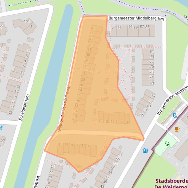 Kaart van postcodegebied 2721DT.