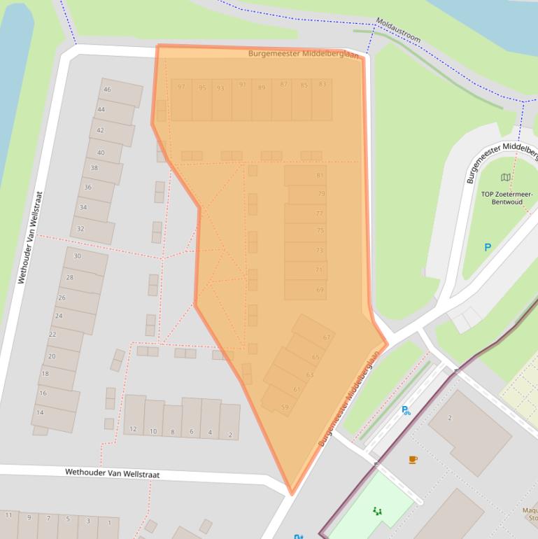 Kaart van postcodegebied 2721DZ.