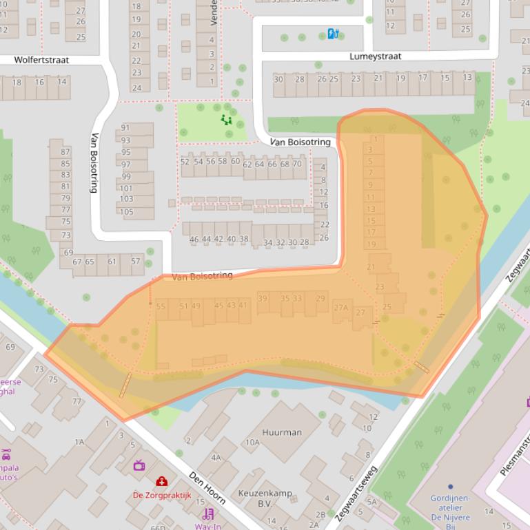 Kaart van postcodegebied 2722AA.