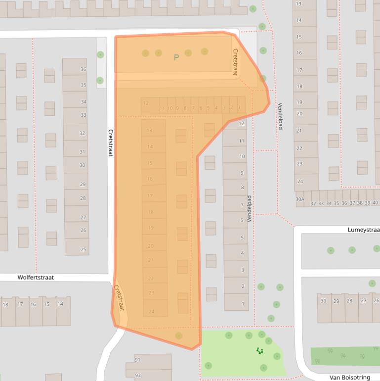 Kaart van postcodegebied 2722AJ.