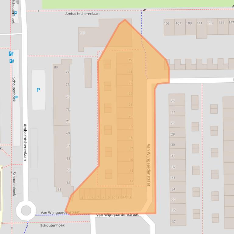 Kaart van postcodegebied 2722CL.