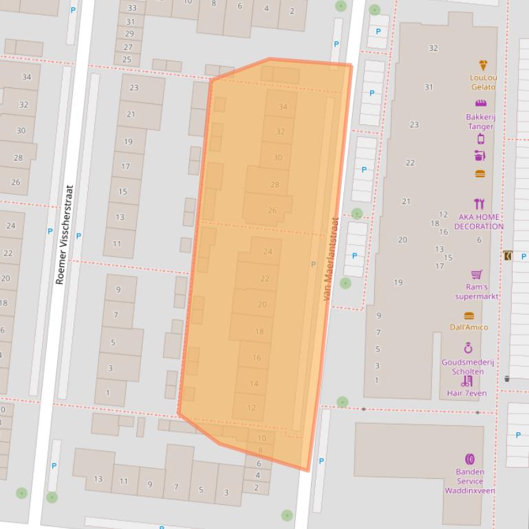 Kaart van postcodegebied 2741BE.