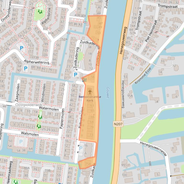 Kaart van postcodegebied 2741JC.