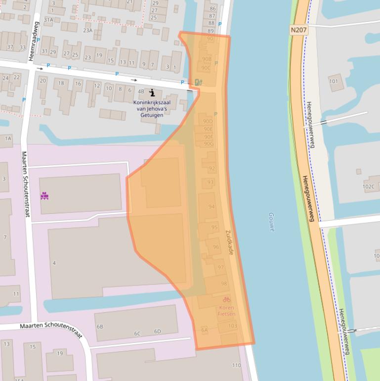 Kaart van postcodegebied 2741JE.