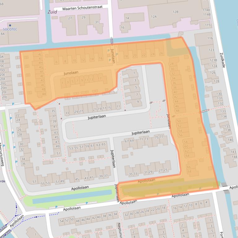 Kaart van postcodegebied 2741TJ.