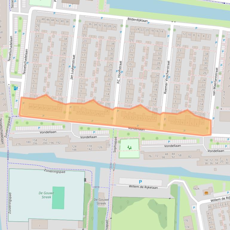 Kaart van postcodegebied 2741XH.