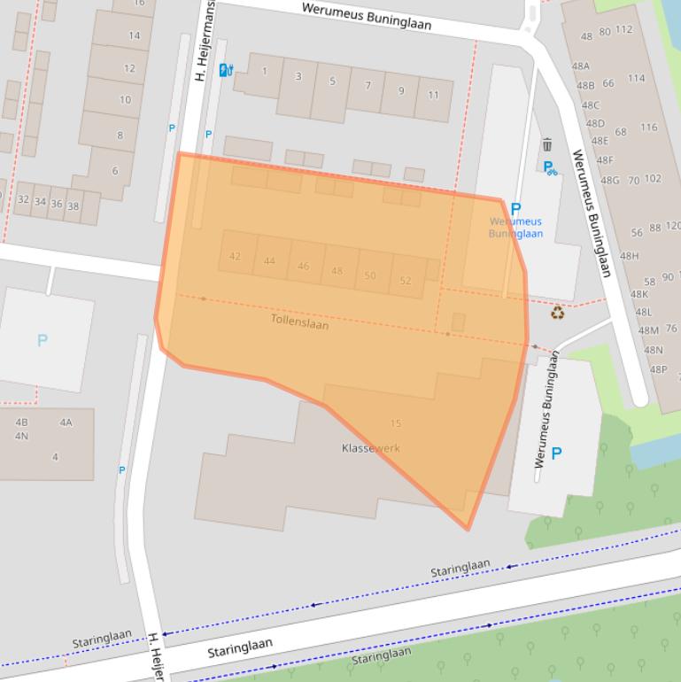 Kaart van postcodegebied 2741XW.