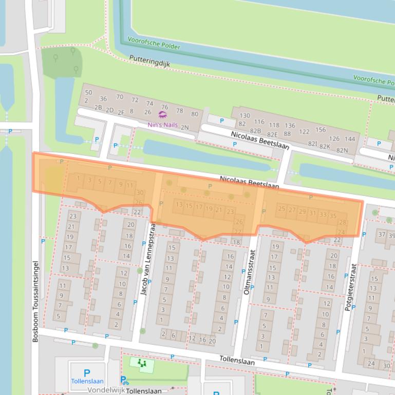 Kaart van postcodegebied 2741ZZ.