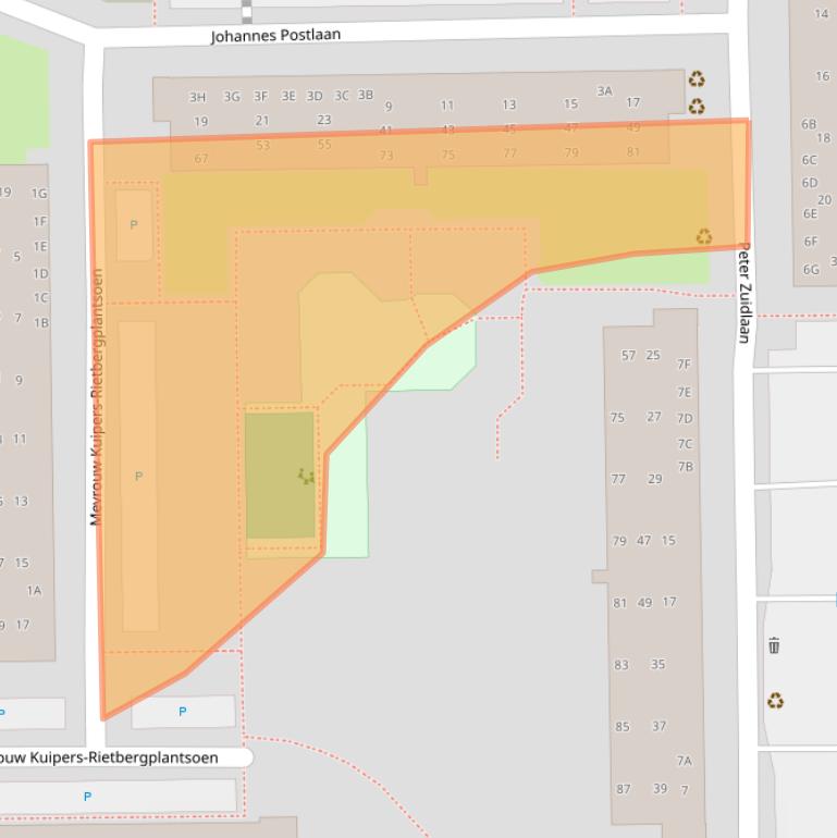 Kaart van postcodegebied 2742TZ.
