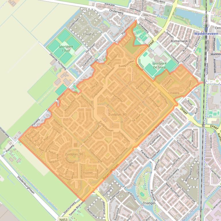 Kaartafbeelding, ingezoomd op postcodegebied 2743.