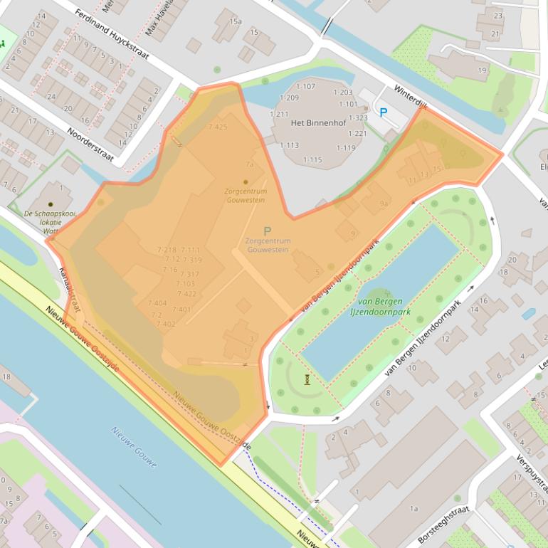 Kaart van postcodegebied 2801AA.