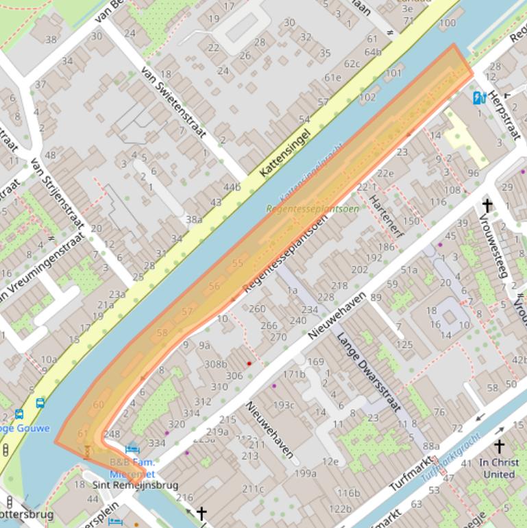 Kaart van postcodegebied 2801CJ.