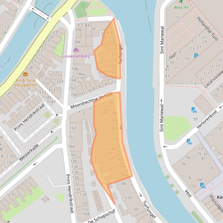 Kaart van postcodegebied 2802BD.