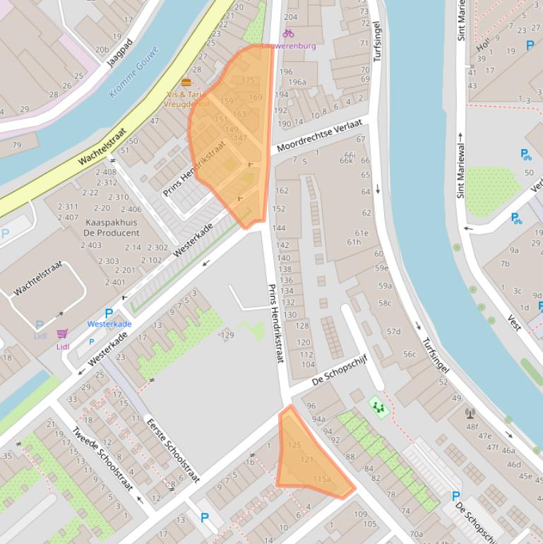 Kaart van postcodegebied 2802JG.