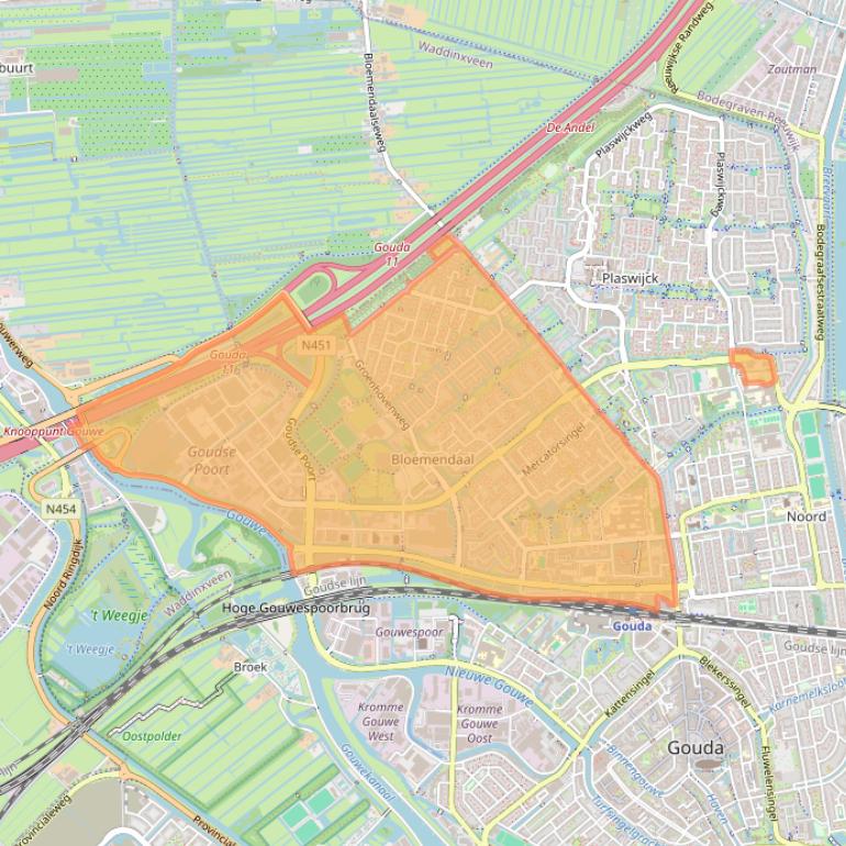 Kaart van postcodegebied 2803.