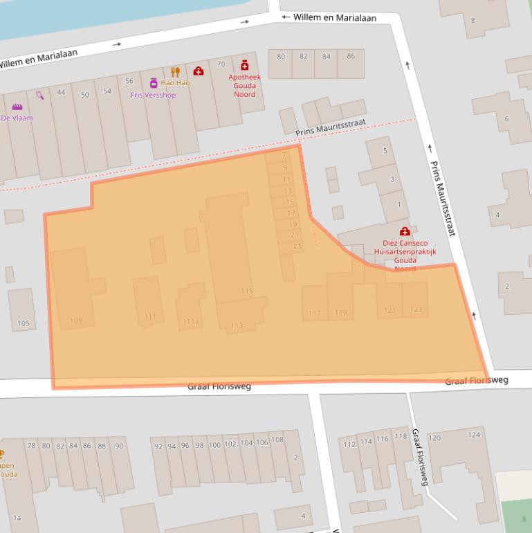 Kaart van postcodegebied 2805AJ.