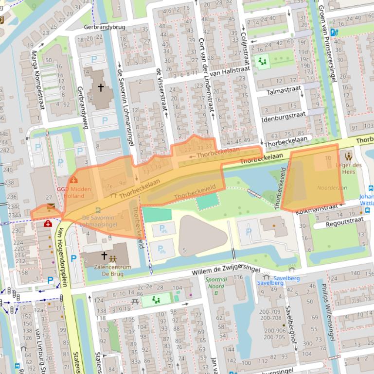 Kaart van postcodegebied 2805CA.