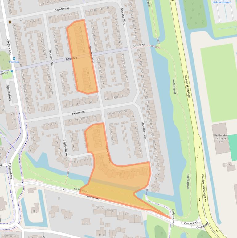 Kaart van postcodegebied 2805DN.