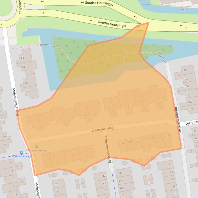 Kaart van postcodegebied 2805EW.