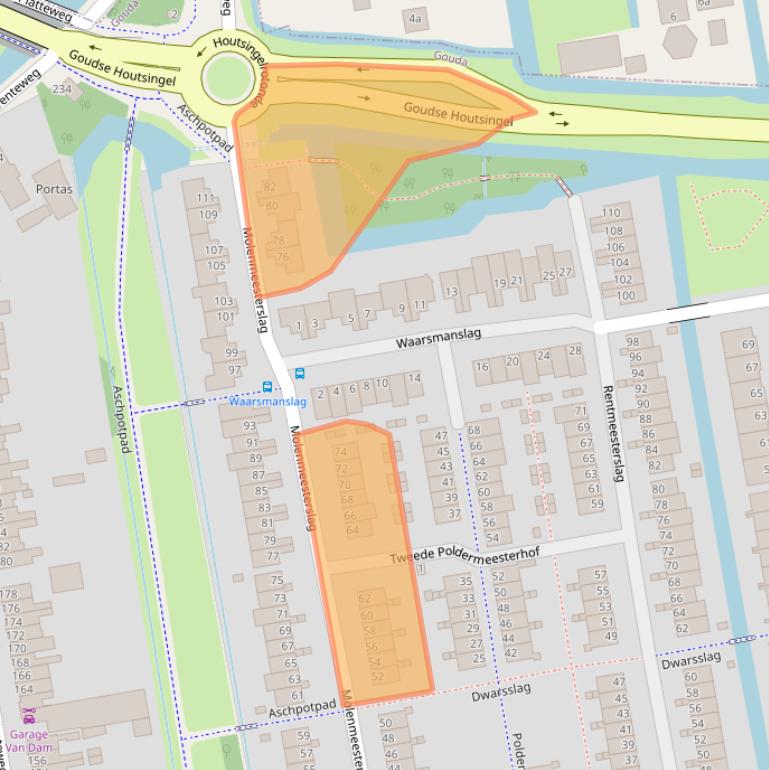 Kaart van postcodegebied 2805GW.