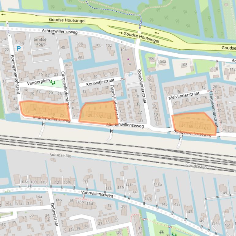 Kaart van postcodegebied 2805KK.