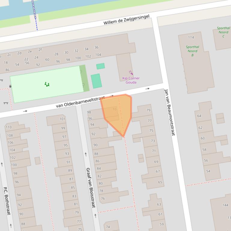 Kaart van postcodegebied 2805RA.