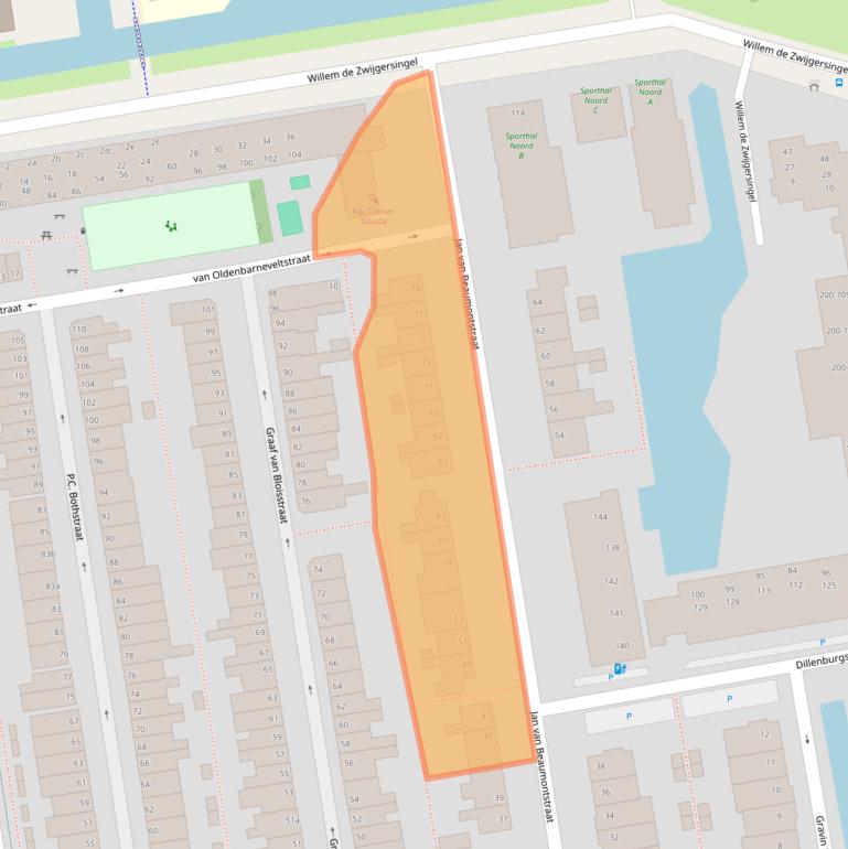 Kaart van postcodegebied 2805RP.