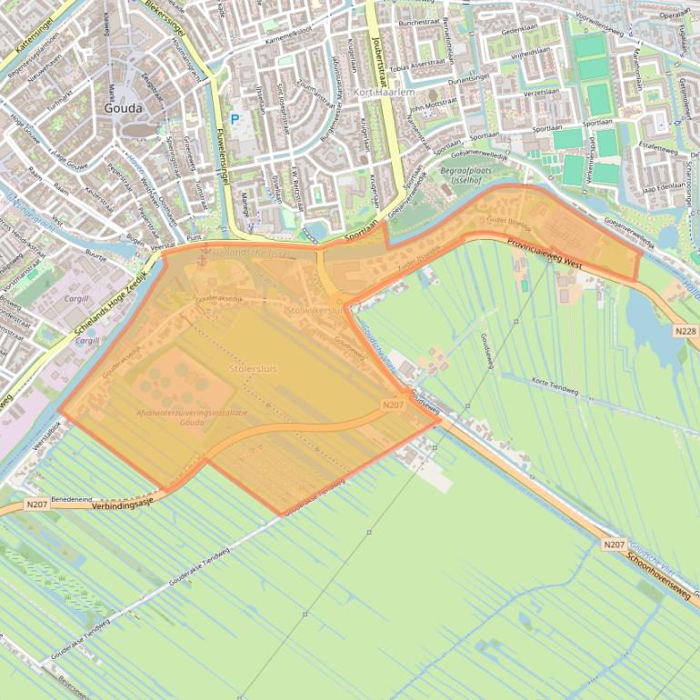 Kaartafbeelding, ingezoomd op postcodegebied 2808.