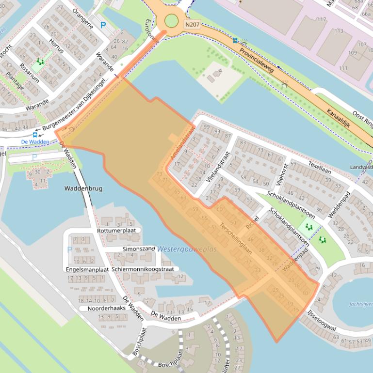 Kaart van postcodegebied 2809SE.