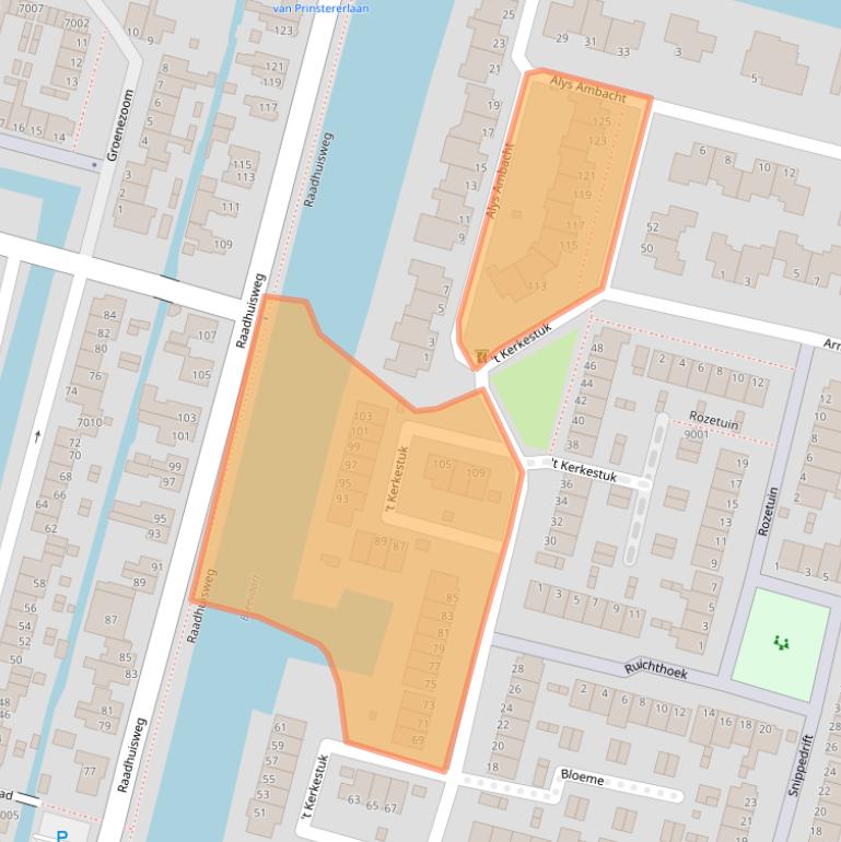 Kaart van postcodegebied 2811BE.