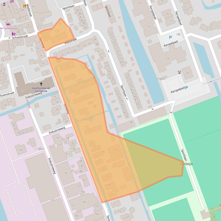 Kaart van postcodegebied 2821AA.