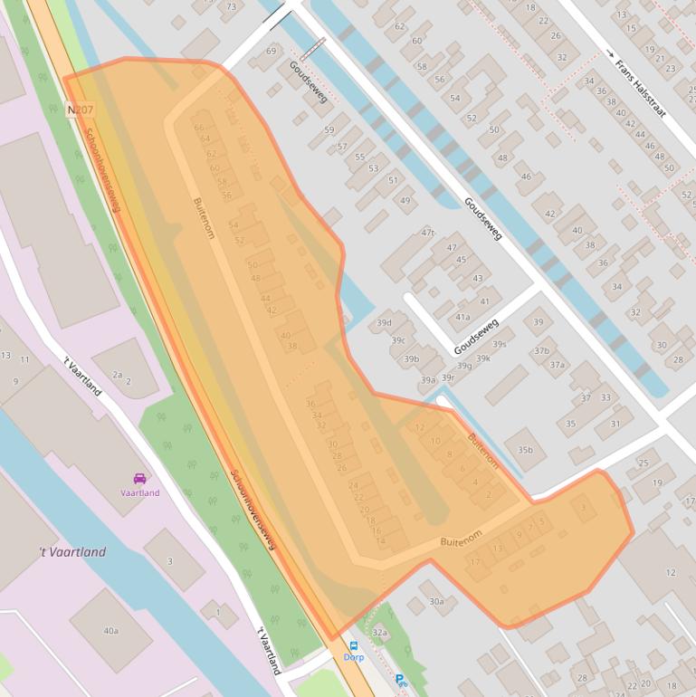 Kaart van postcodegebied 2821BN.
