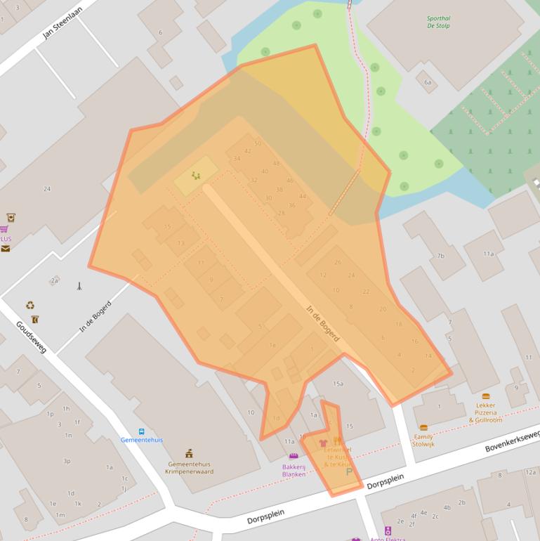 Kaart van postcodegebied 2821WZ.