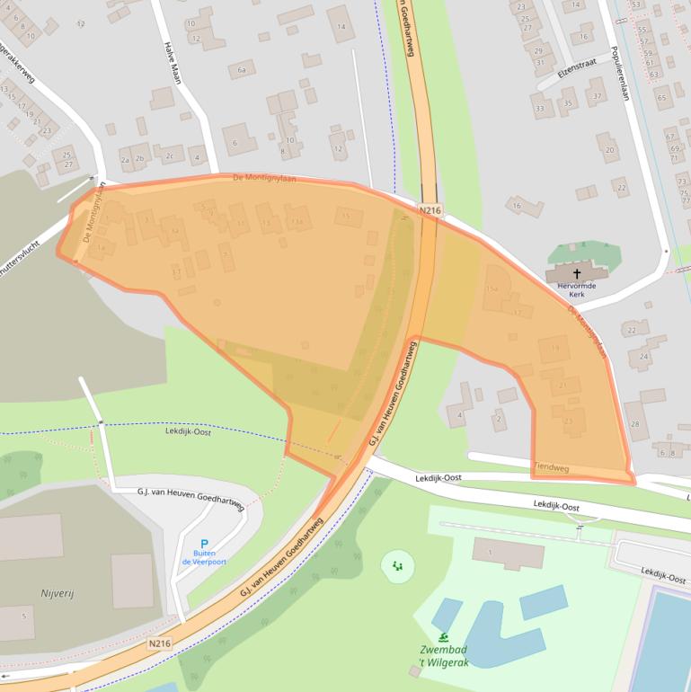 Kaart van postcodegebied 2871AE.