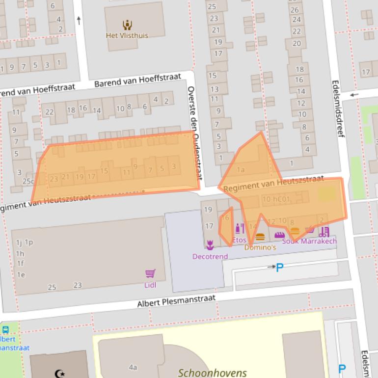 Kaart van postcodegebied 2871HK.