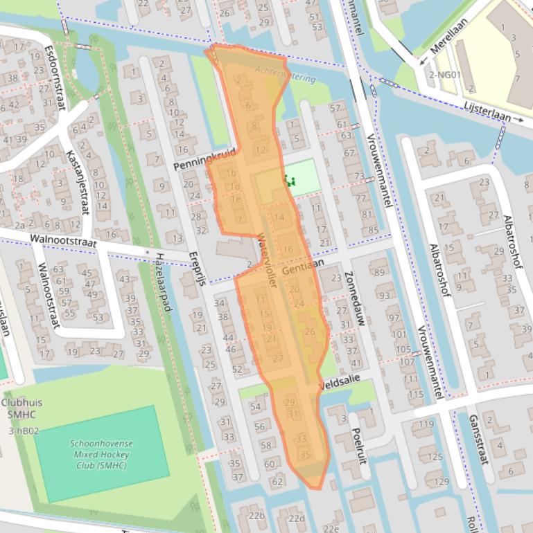 Kaart van postcodegebied 2871NZ.