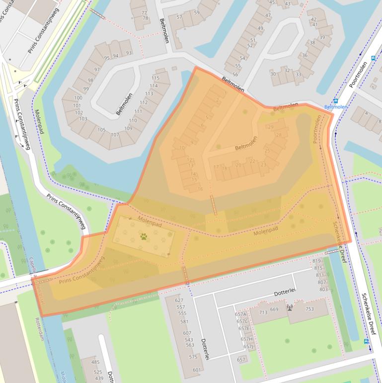 Kaart van postcodegebied 2906SB.