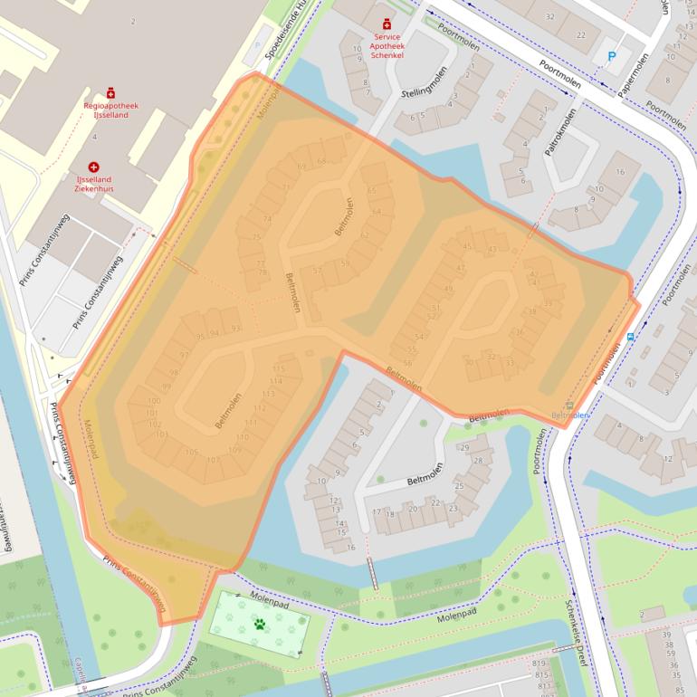 Kaart van postcodegebied 2906SC.