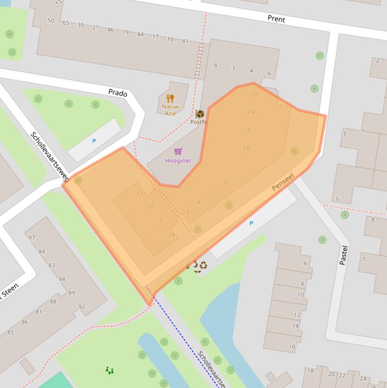 Kaart van postcodegebied 2907ZE.