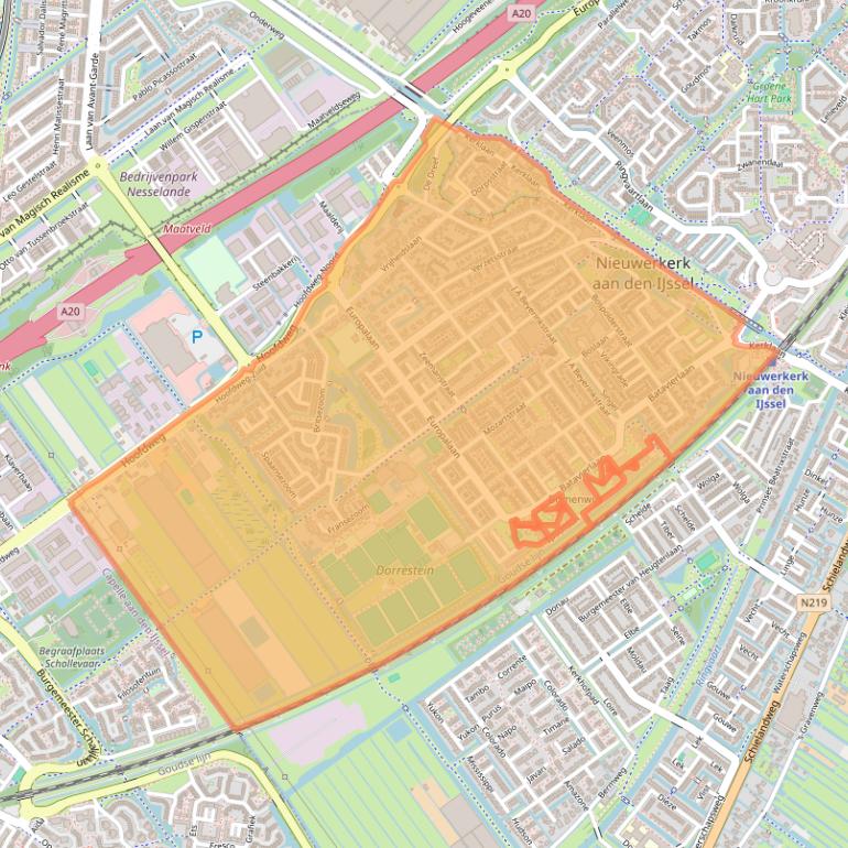 Kaart van postcodegebied 2912.