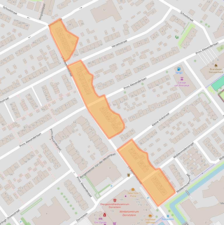 Kaart van postcodegebied 2912AC.