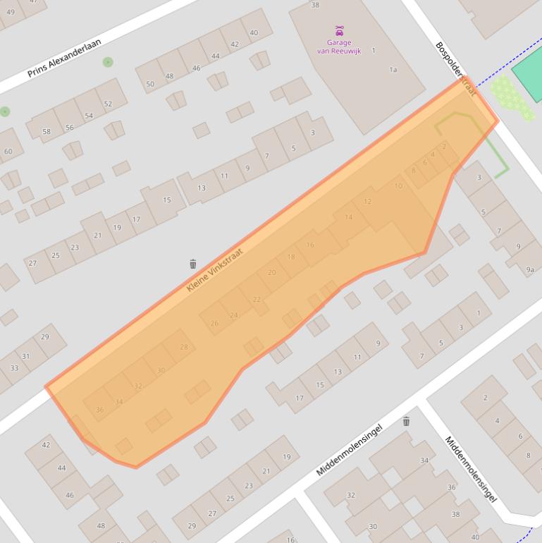 Kaart van postcodegebied 2912AG.