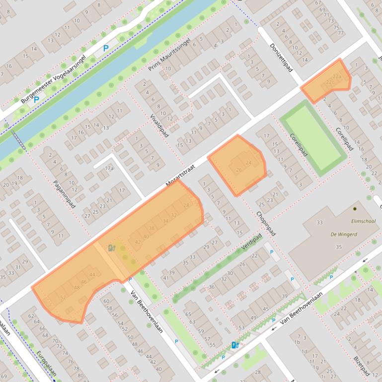 Kaart van postcodegebied 2912XJ.