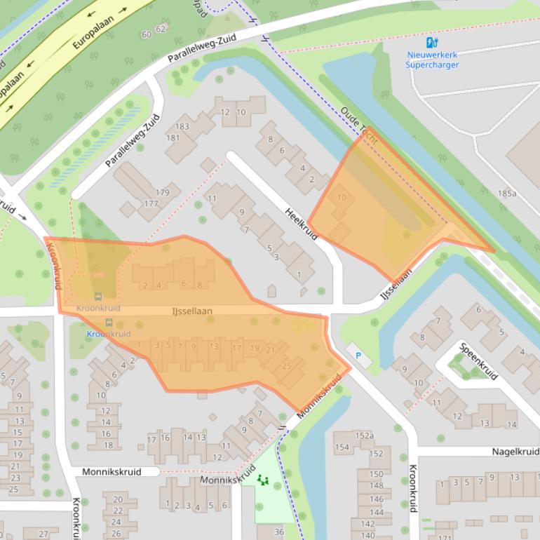 Kaart van postcodegebied 2914TS.