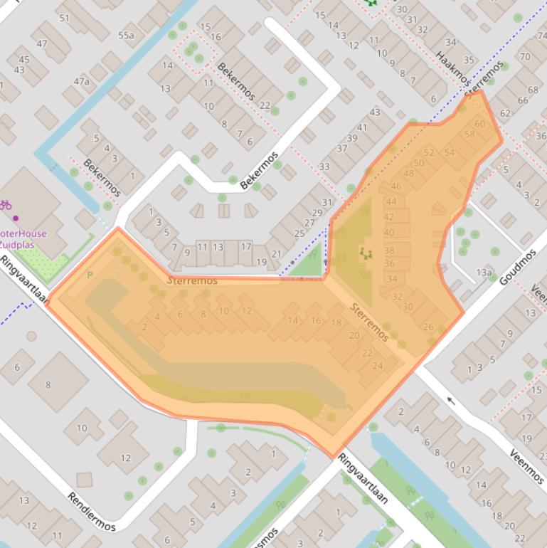 Kaart van postcodegebied 2914VG.