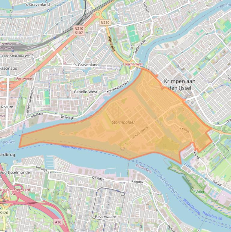 Kaartafbeelding, ingezoomd op postcodegebied 2921.