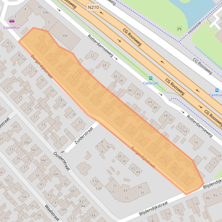 Kaart van postcodegebied 2921XB.