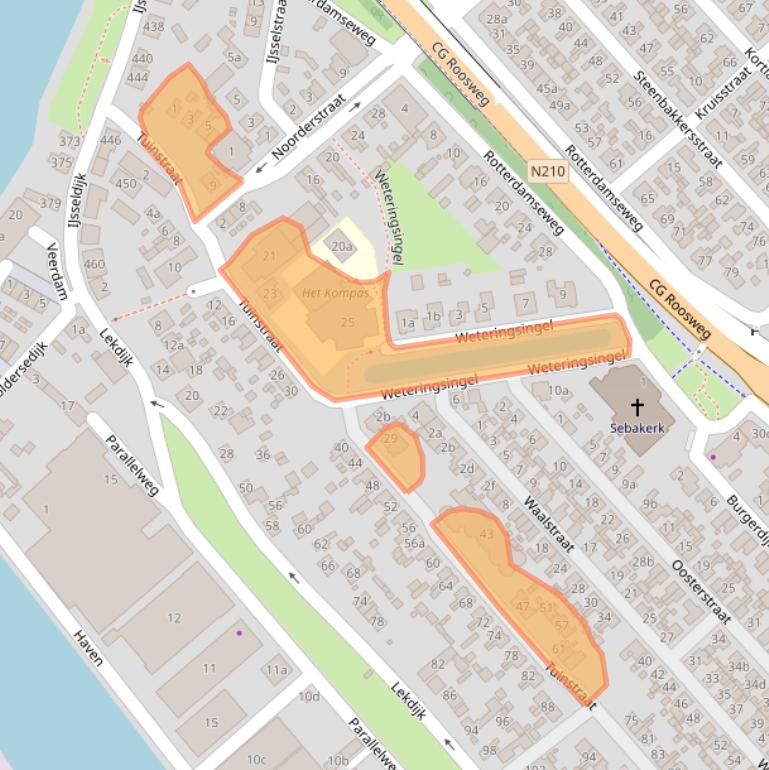 Kaart van postcodegebied 2921XH.