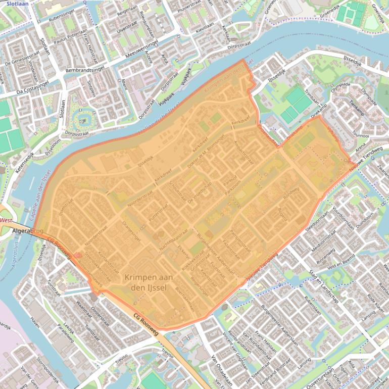 Kaartafbeelding, ingezoomd op postcodegebied 2922.