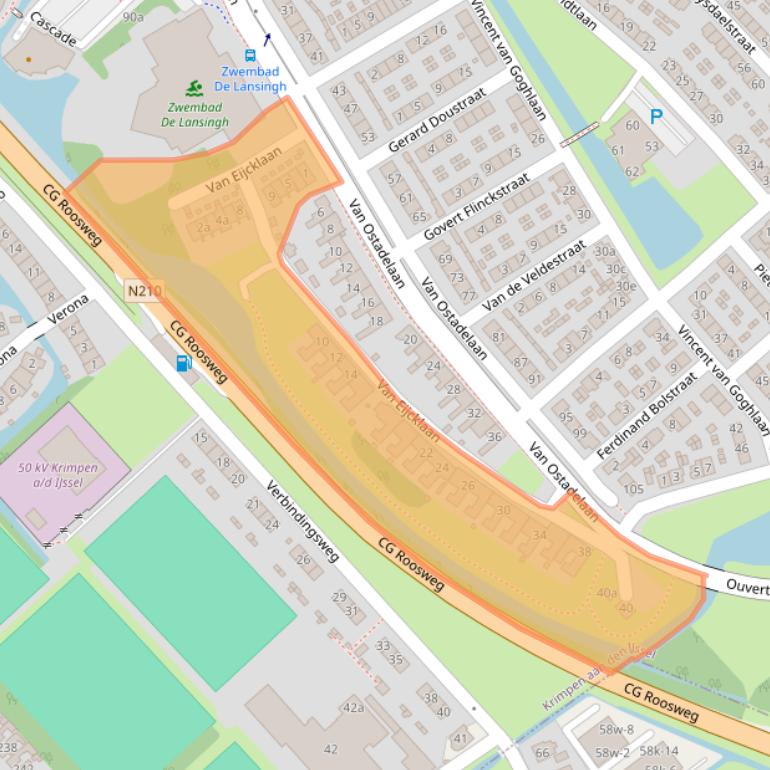 Kaart van postcodegebied 2923AH.